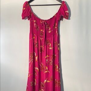 Pink Puff Sleeve Scoop Neck Sundress